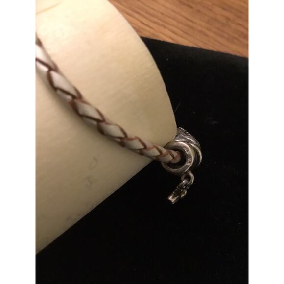 Pandora braided leather Bracelet w/3 ALE 925 charms Hedgehog,Cross,Bead In Box - Picture 8 of 10